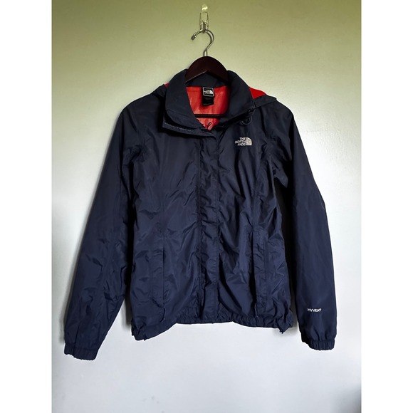 The North Face Jackets & Blazers - The North Face HyVent Rain Jacket Womens Small Navy Blue Orange Hooded Shell